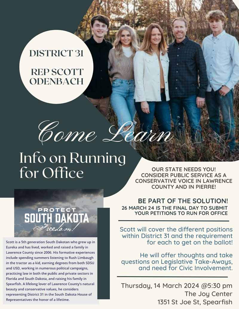 Rep. Odenbach to host forum in Spearfish on March 14th to encourage people to run for office