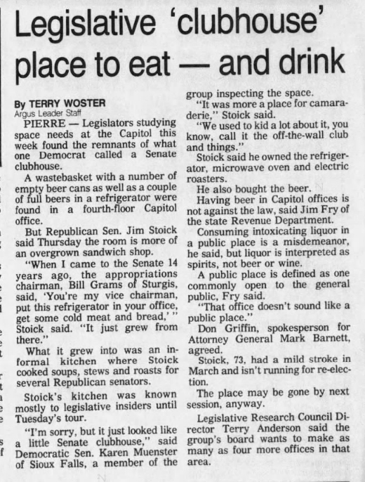 Stoick Clubhouse article from Argus Leader May 1 1992